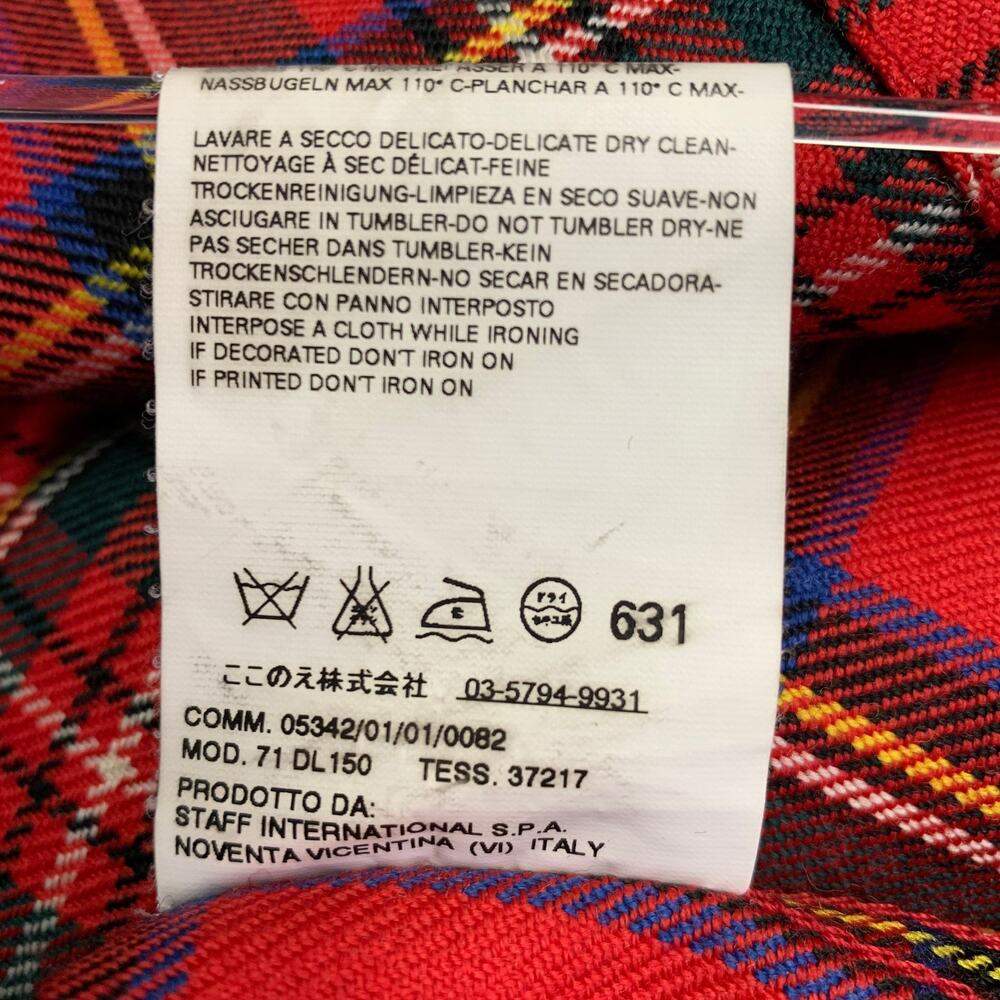 Dsquared2 Size 38 Red Multi Color Plaid Wool Butt… - image 8